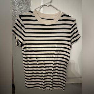 A New Day Black and Cream Striped Short Sleeve Top